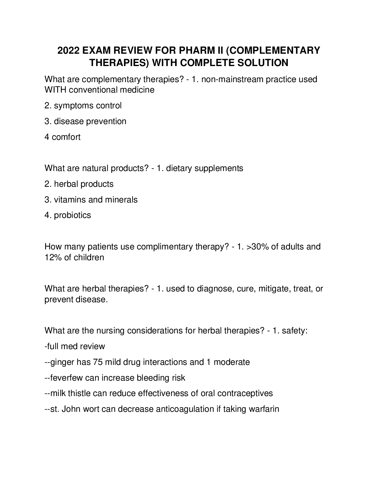 Preview image for 2022 EXAM REVIEW FOR PHARM II (COMPLEMENTARY  THERAPIES) WITH COMPLETE SOLUTION